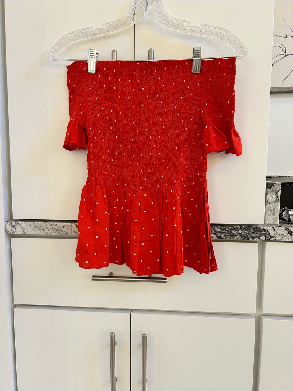 Japna Red White Polka Dot Off-Shoulder Peplum Top
